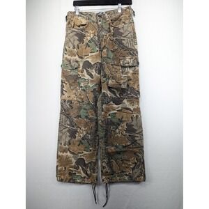 Vintage Sportsmans Guide Leaf Camo Cargo Pants Mens Made in USA Flannel Cotton S
